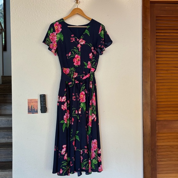 Talbot’s Dark Blue and Pink Floral Dress size L - Picture 5 of 7
